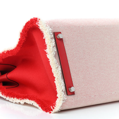 Hermes Swift Twill H Fray Fray Birkin 35 Rouge de Coeur Ecru 8 of 10