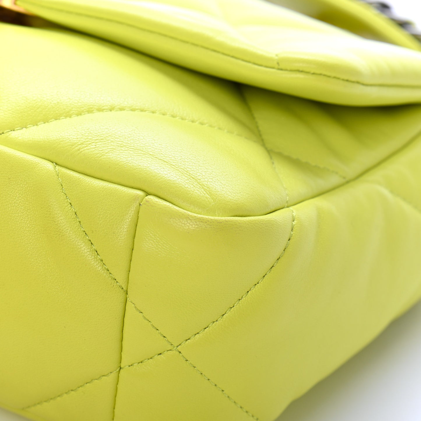 Shiny Lambskin Quilted Medium Chanel 19 Flap Neon Yellow
