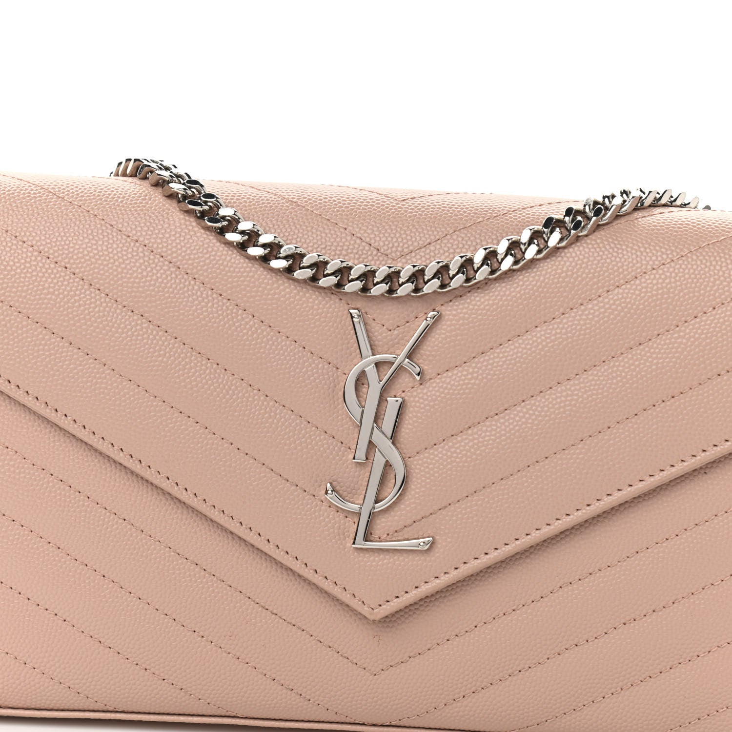 Saint Laurent Grain De Poudre Matelasse Chevron Cassandre Chain Wallet Pale Pink 7 of 11