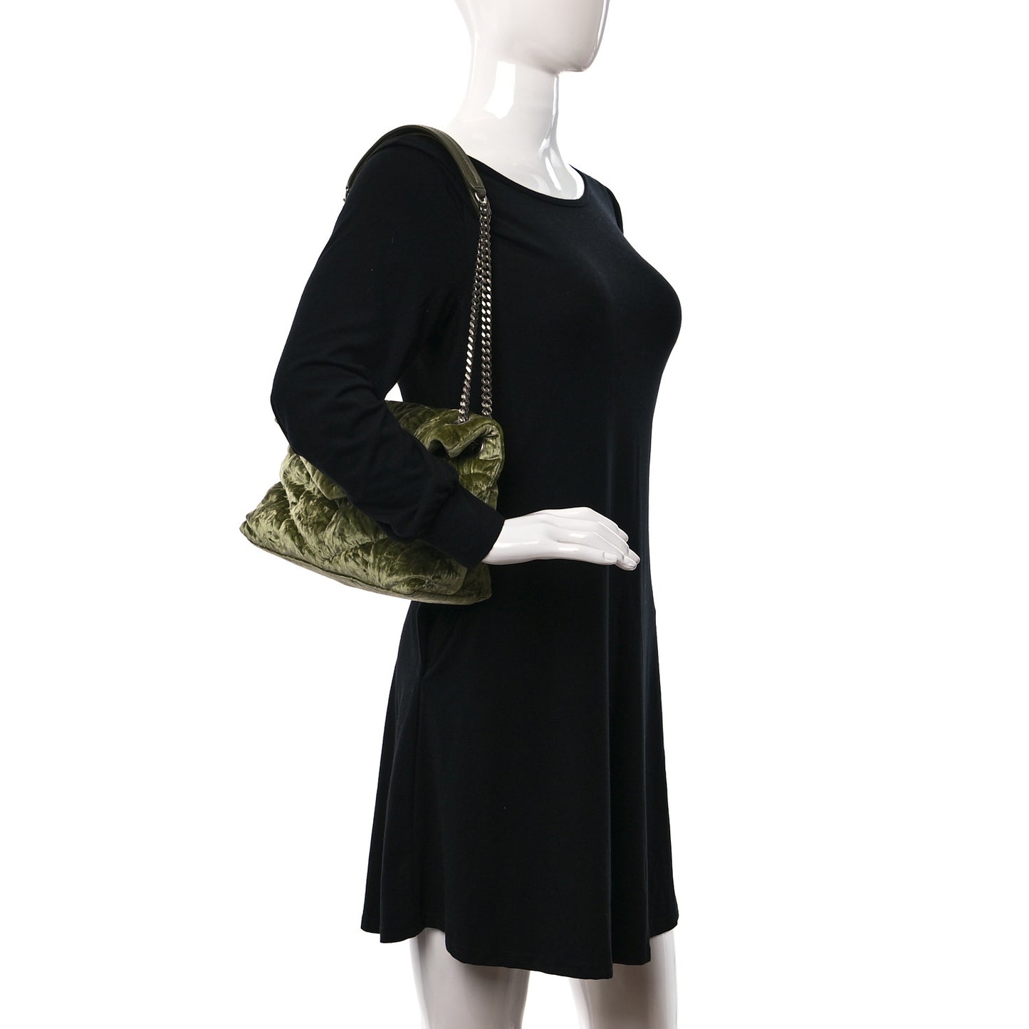 Crushed Velvet Quilted Small Loulou Puffer Monogram Chain Satchel Green