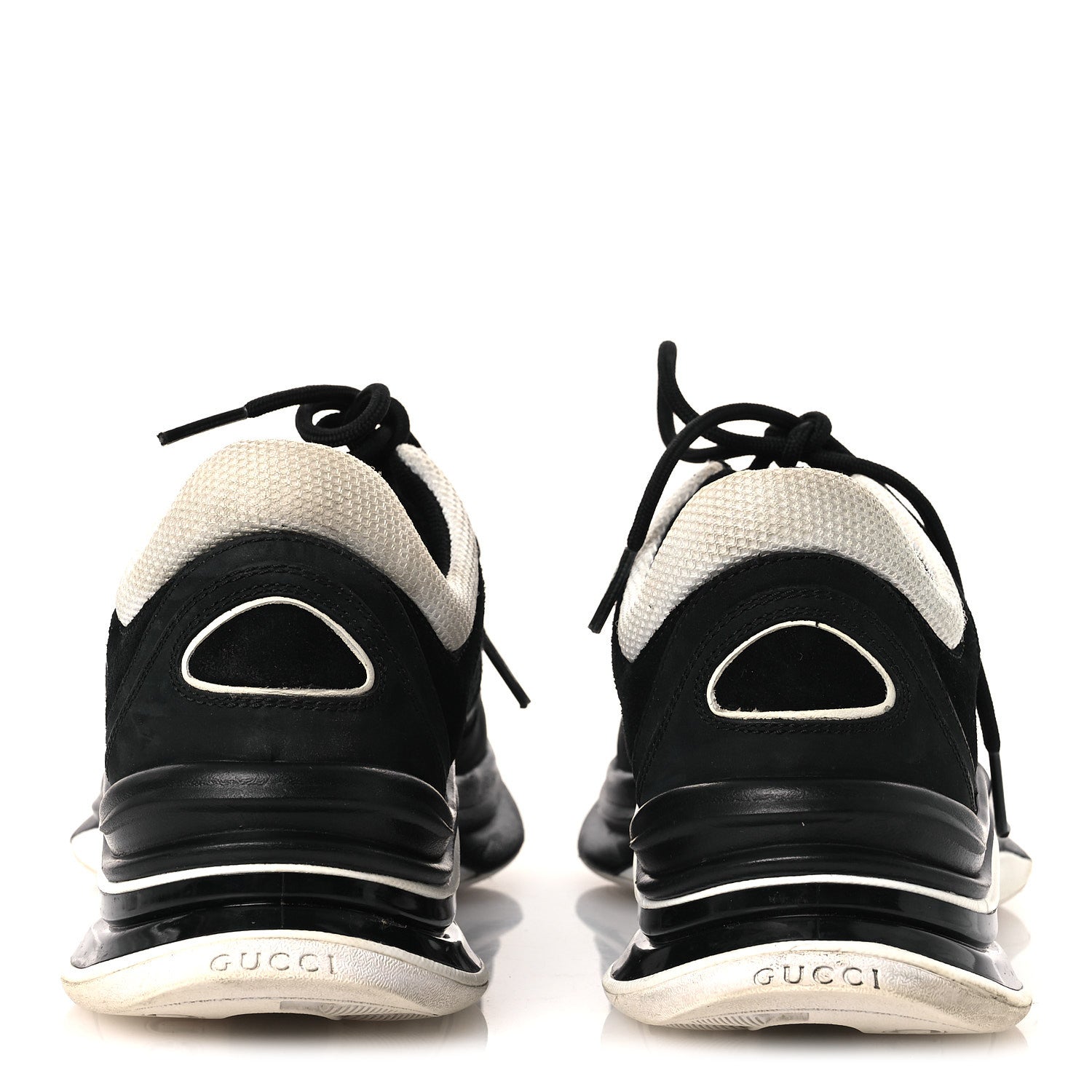 Gucci Technical Knit Fabric Suede Calfskin Womens Gucci Run Sneakers 38 Black White 6 of 12