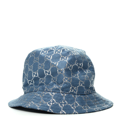 Gucci Canvas Lame GG Monogram Bucket Hat XL Light Blue Silver 1 of 6