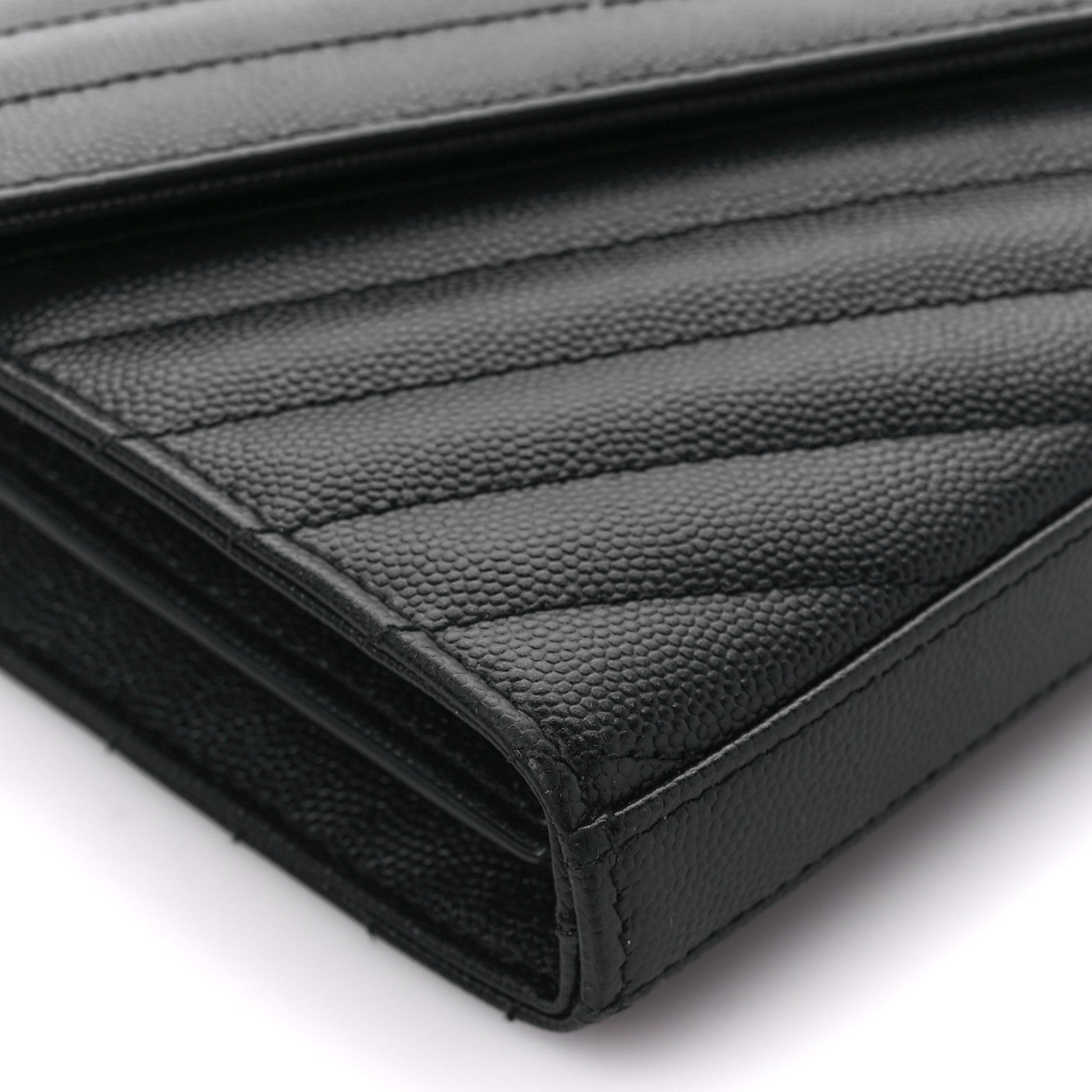 Saint Laurent Grain De Poudre Matelasse Chevron Monogram Chain Wallet Black 9 of 11