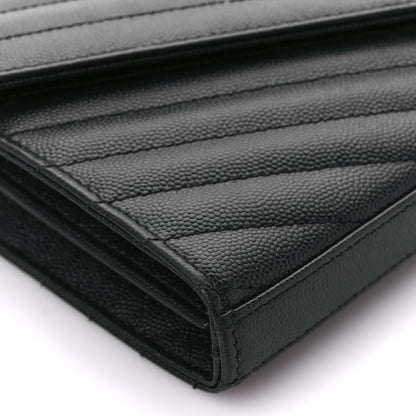 Saint Laurent Grain De Poudre Matelasse Chevron Monogram Chain Wallet Black 9 of 11