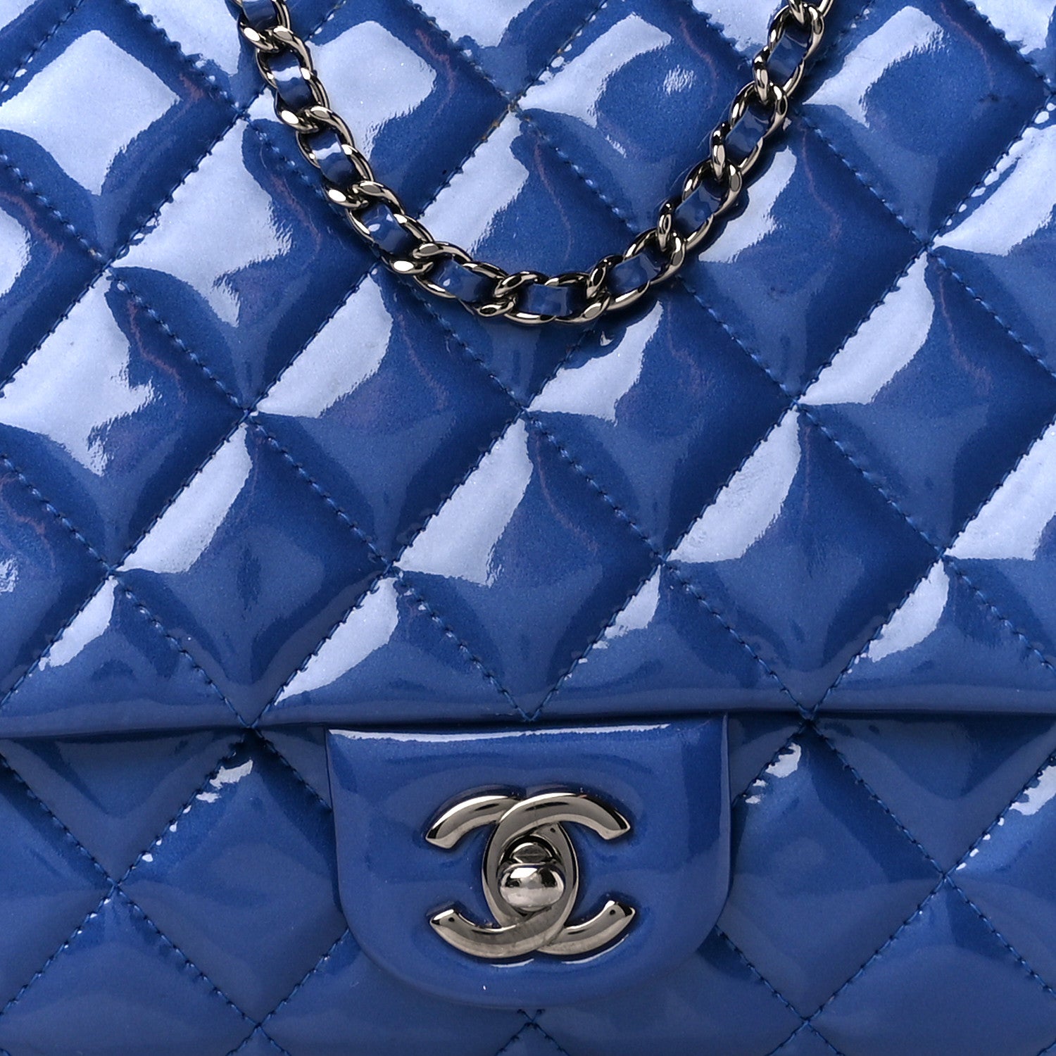 Chanel Patent Quilted Clutch with Chain Flap Blue 9 of 11