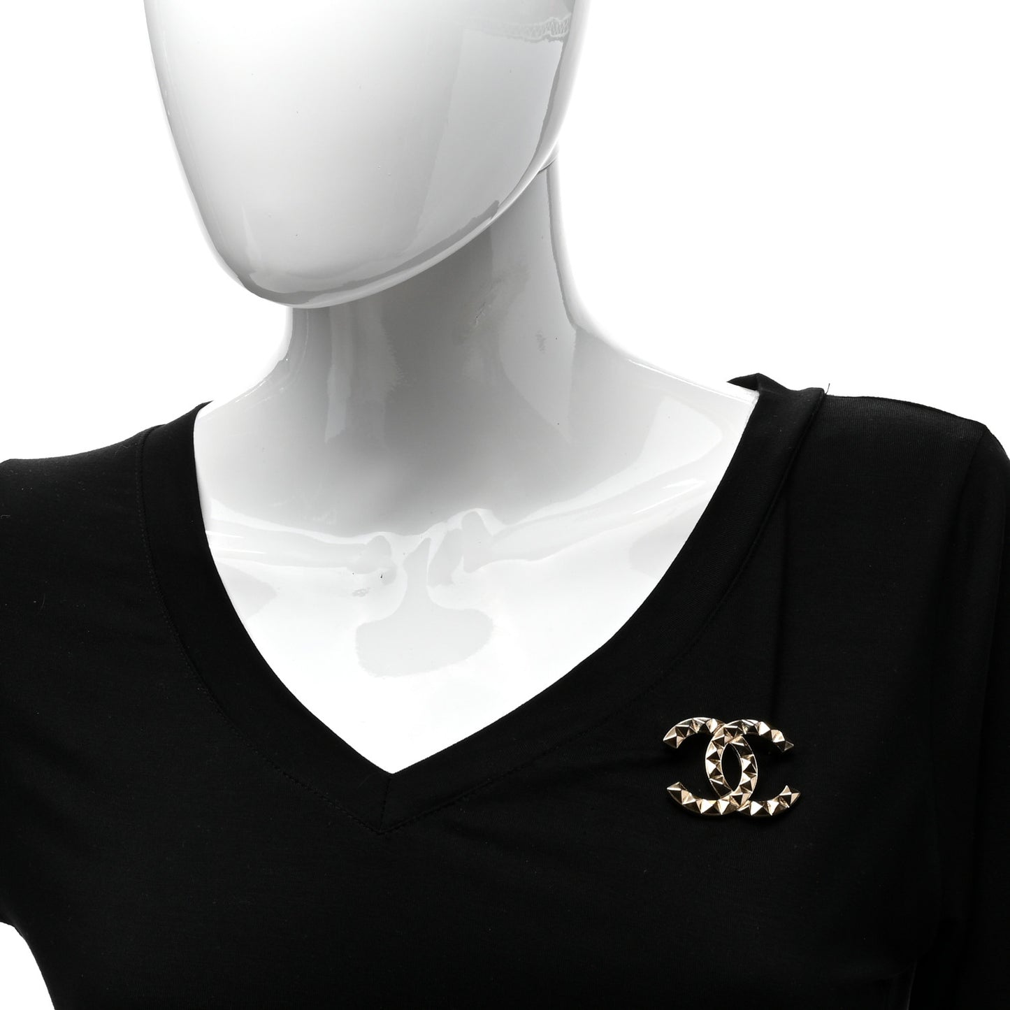 Studded CC Pin Brooch Gold