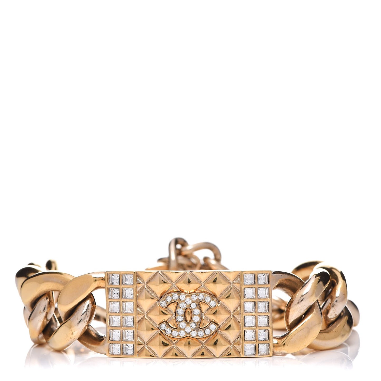 Crystal CC Chain ID Bracelet Gold
