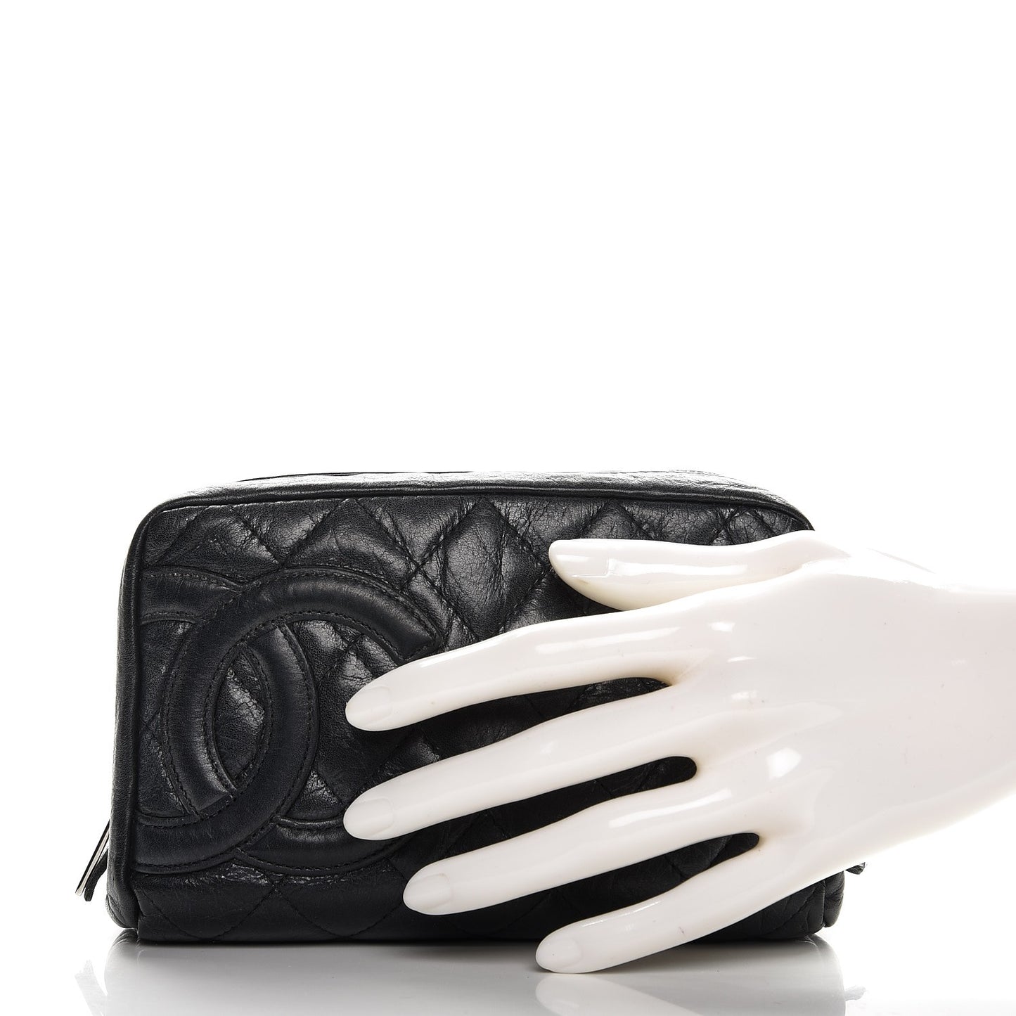 Aged Calfskin Quilted Cambon Cosmetic Case Black