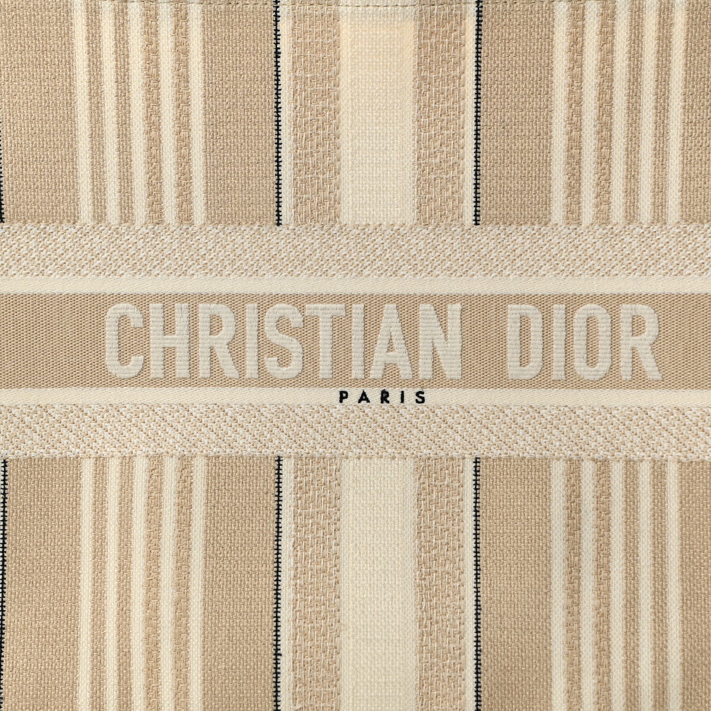 Canvas Embroidered Large Stripes Book Tote Beige