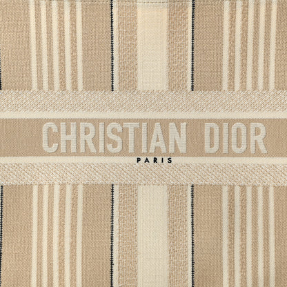 Christian Dior Canvas Embroidered Large Stripes Book Tote Beige 9 of 13