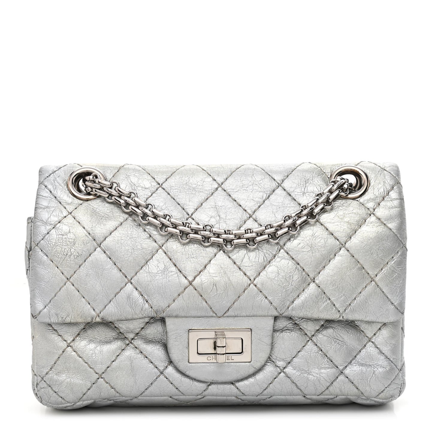 Metallic Aged Calfskin Quilted 2.55 Reissue 224 Flap Silver