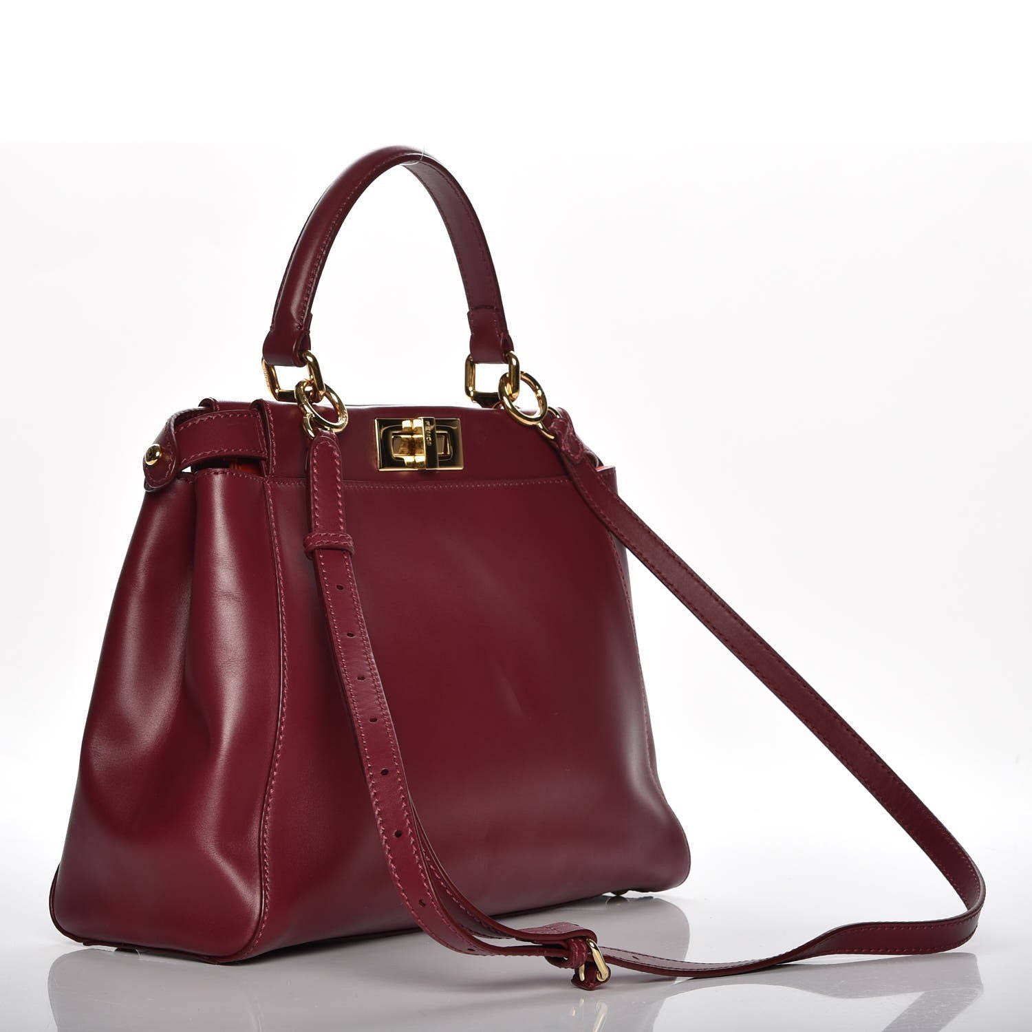 Fendi Vitello Morgan Shiny Nappa Medium Peekaboo Iconic Satchel Ciliegia Papavero 4 of 8