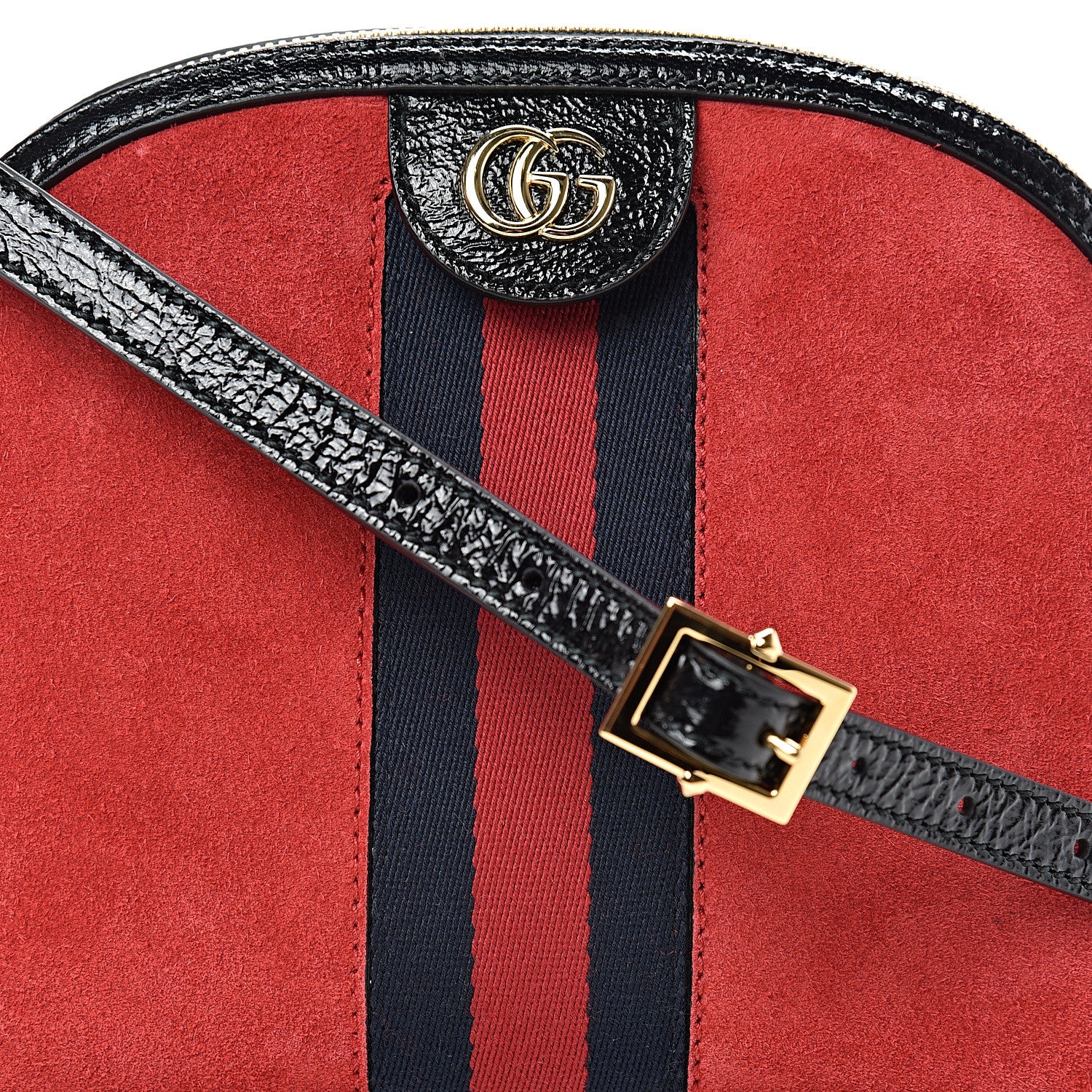 Gucci Suede Patent Web GG Small Ophidia Dome Shoulder Bag Hibiscus Red 7 of 12