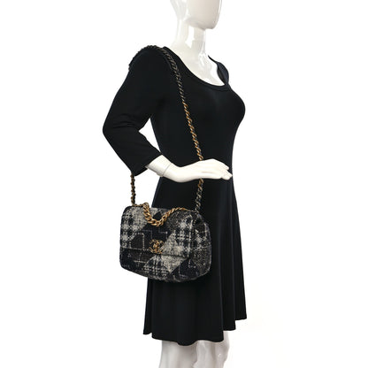 Chanel Tweed Quilted Medium Chanel 19 Flap Black White 2 of 10