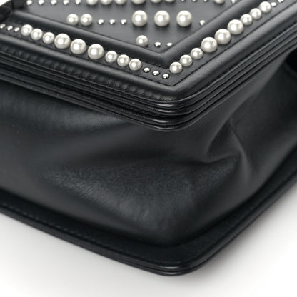 Chanel Calfskin Pearl Chevron Medium Boy Flap Black 9 of 10