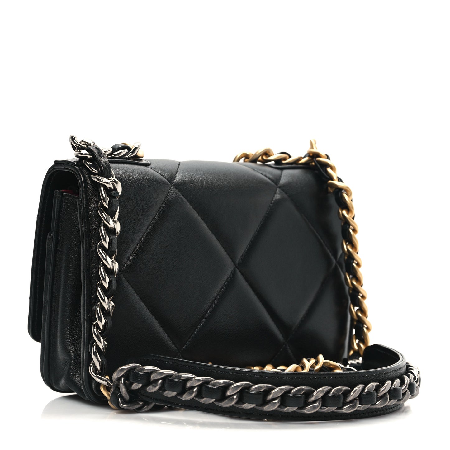 Lambskin Quilted Chanel 19 Wallet On Chain WOC Black