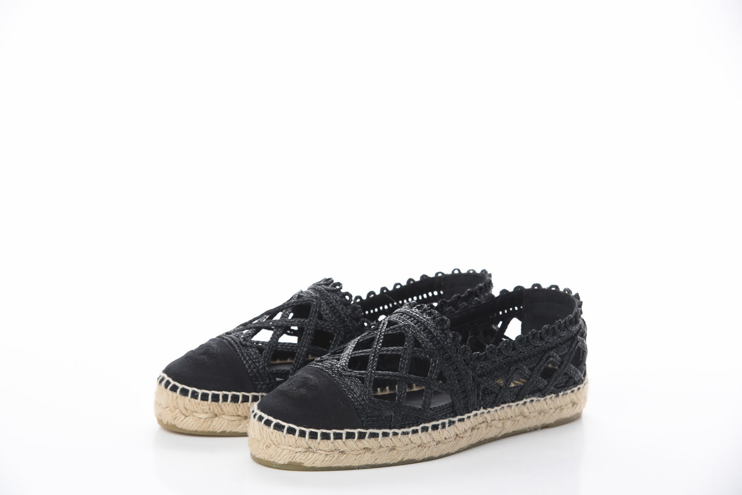 Woven Fabric Grosgrain CC Espadrilles 38 Black