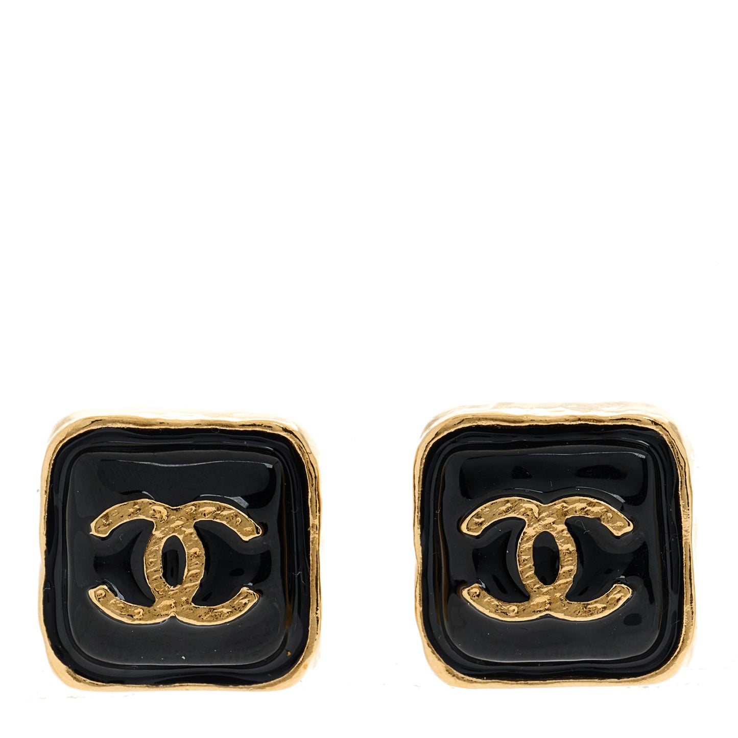 Resin CC Square Earrings Gold Black