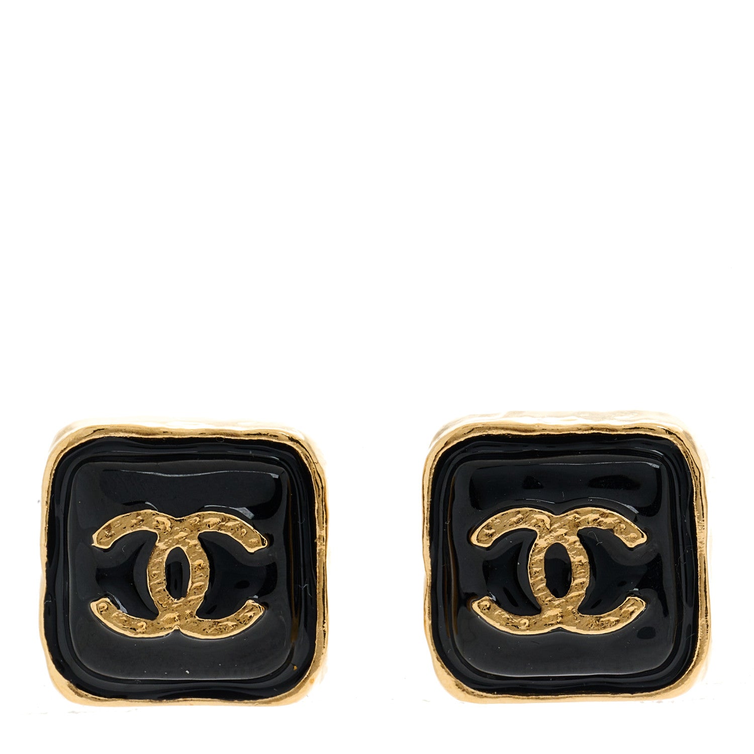Chanel Resin CC Square Earrings Gold Black 1 of 5