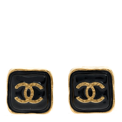 Chanel Resin CC Square Earrings Gold Black 1 of 5