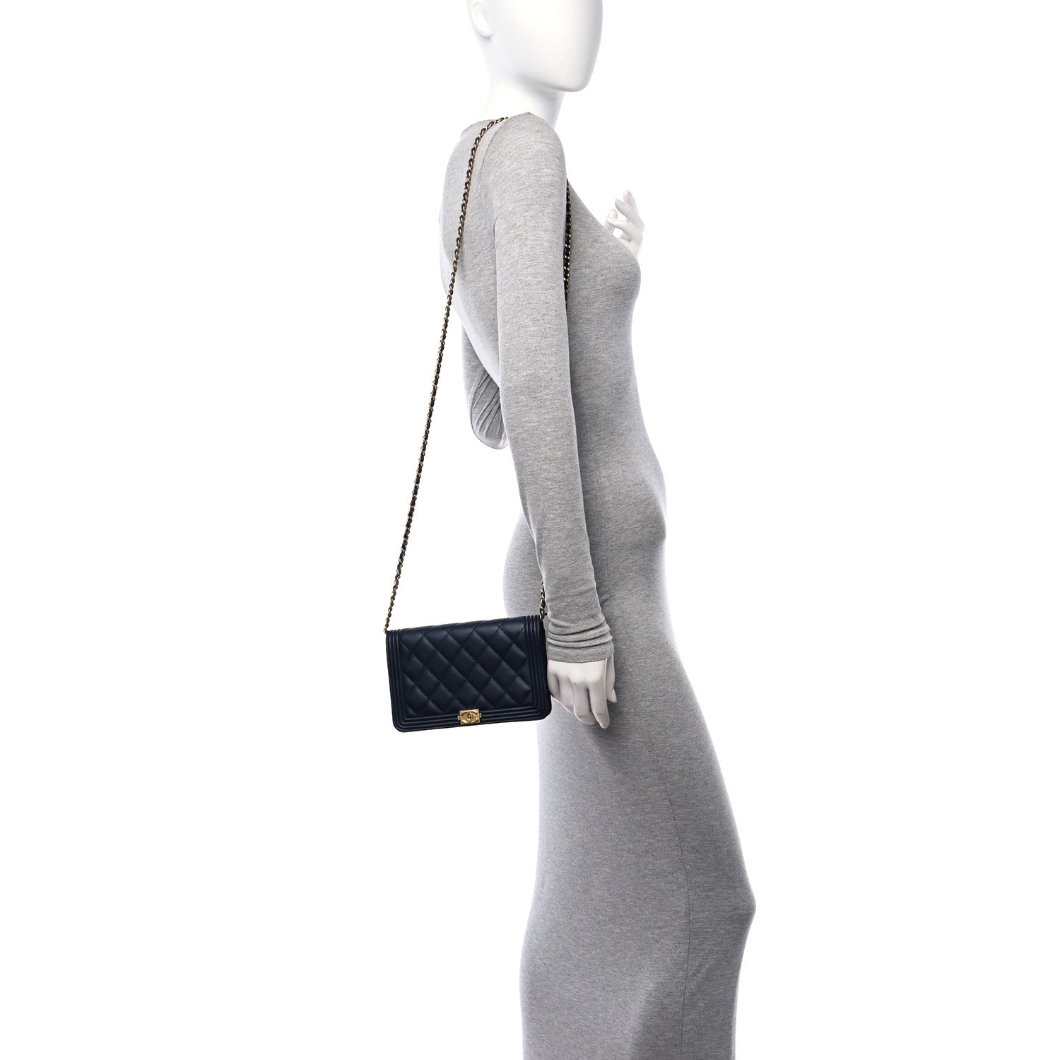 Chanel Lambskin Quilted Boy Wallet On Chain WOC Navy 2 of 12