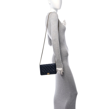 Chanel Lambskin Quilted Boy Wallet On Chain WOC Navy 2 of 12