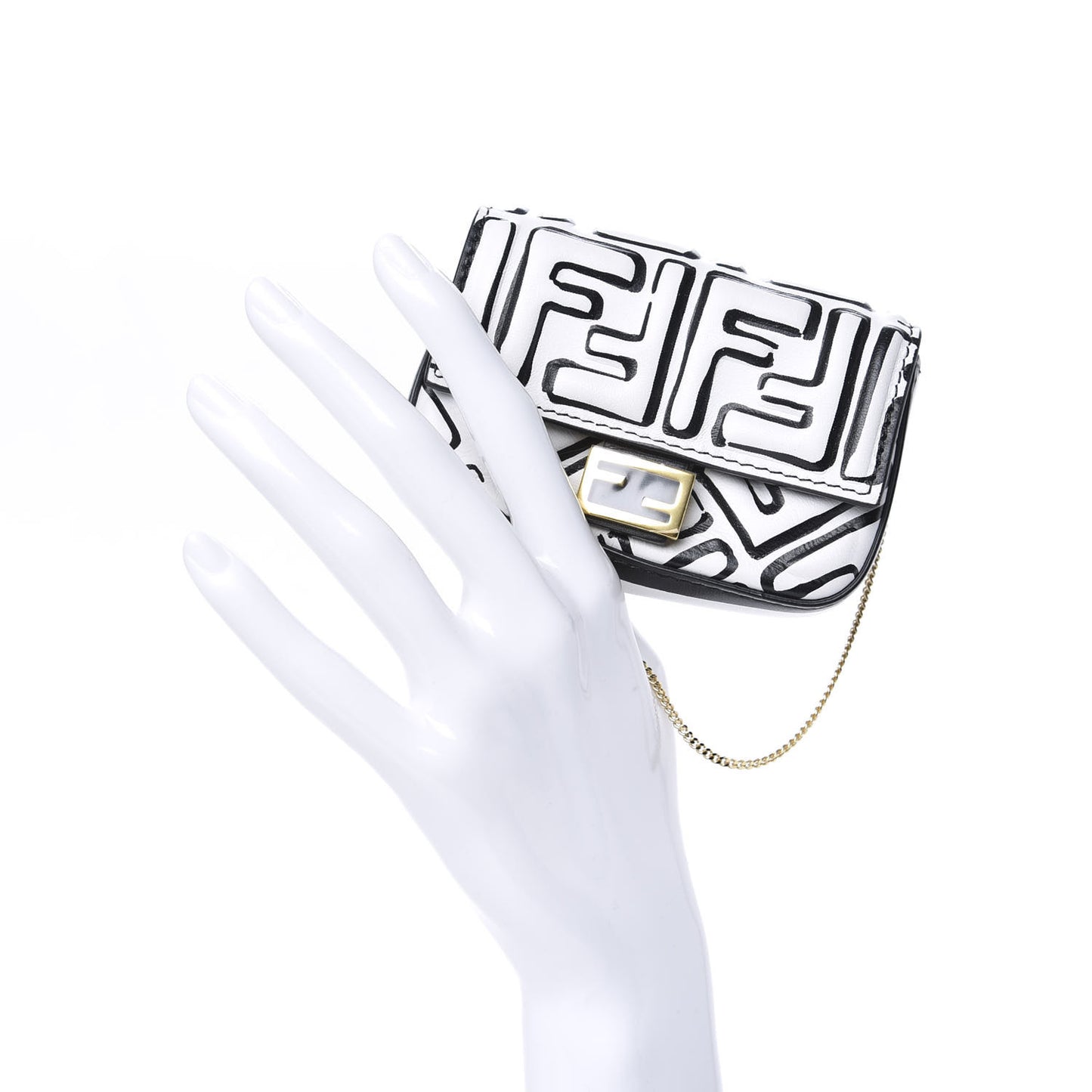 X JOSHUA VIDES Nappa Vitello King FF Embossed Nano Baguette Charm White Black