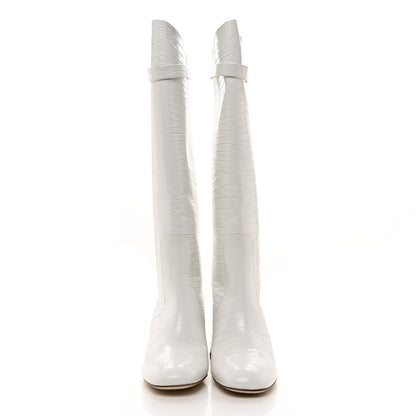 Fendi Calfskin Crocodile Embossed Knee High Block Heel Boots 35.5 White 2 of 8