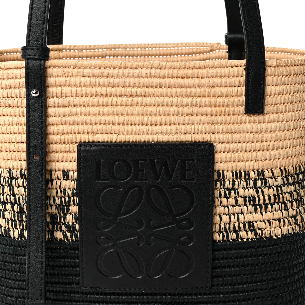 Raffia Small Square Basket Tote Bag Natural Black