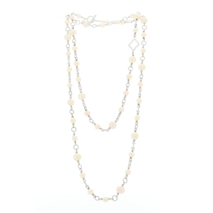 David Yurman Sterling Silver Cultured Pearl Quatrefoil Long Chain Necklace 3 of 5