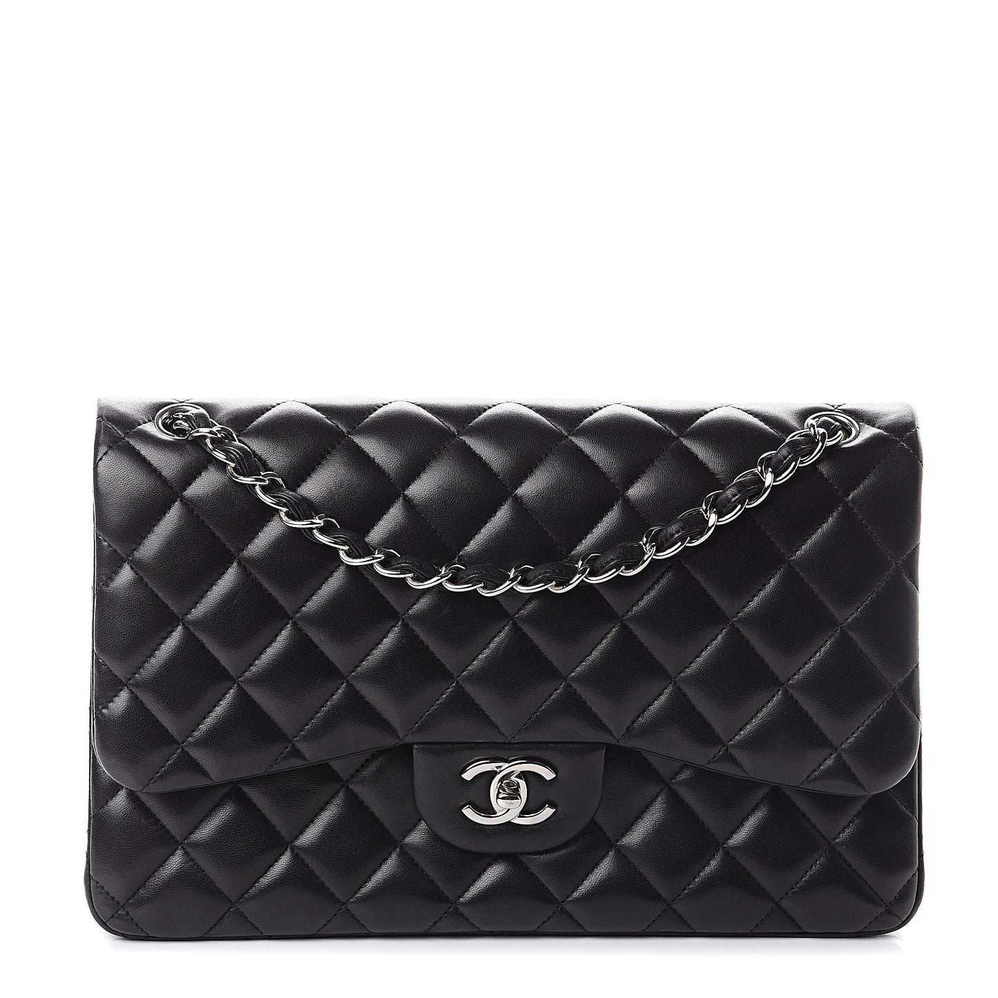 Lambskin Quilted Jumbo Double Flap Black
