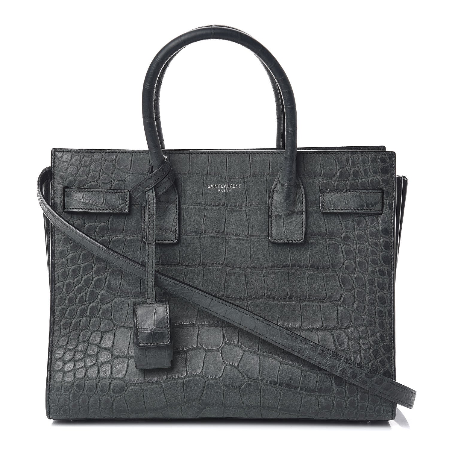 Saint Laurent Calfskin Crocodile Embossed Baby Sac De Jour Dusty Black 1 of 15