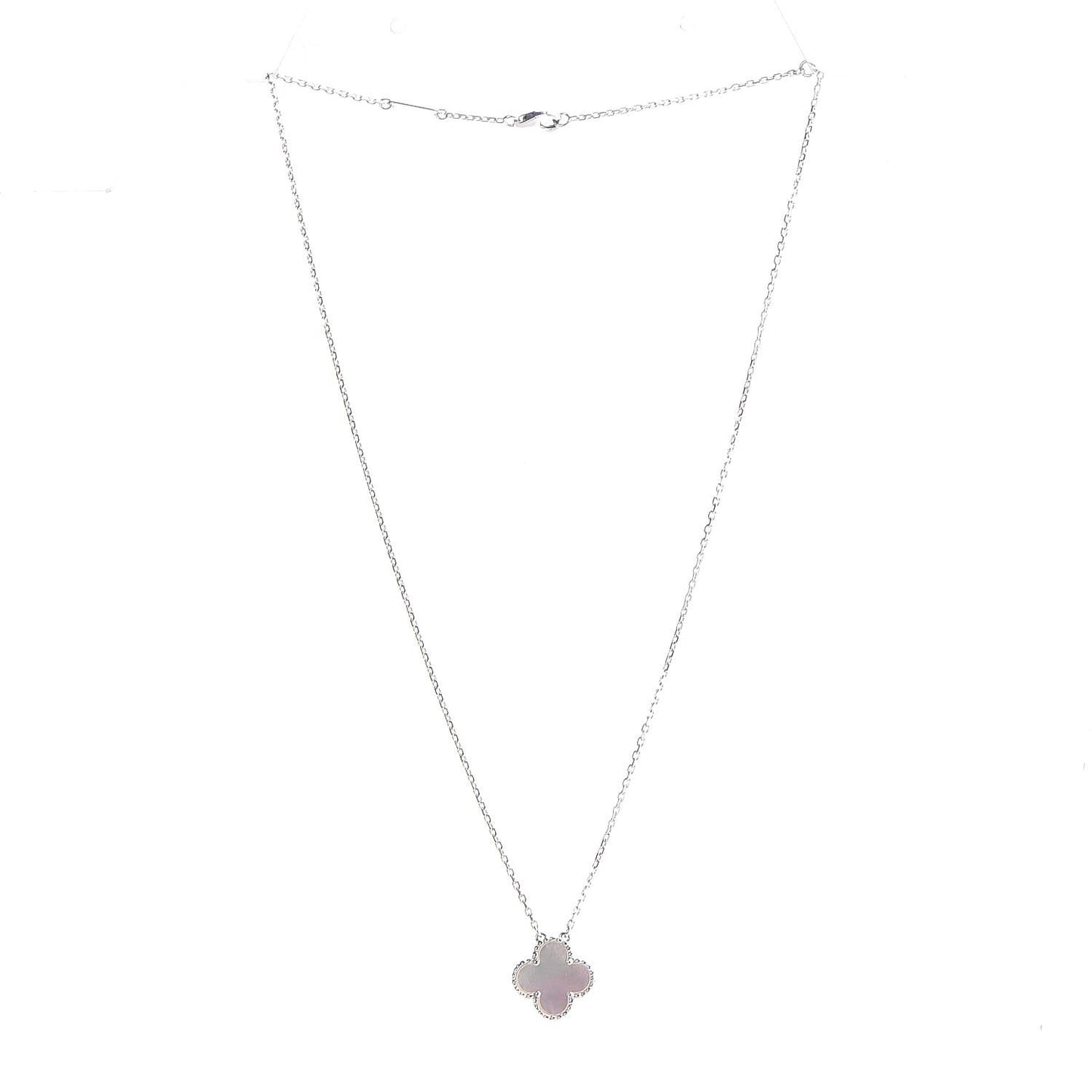 18K White Gold Mother of Pearl Vintage Alhambra Pendant Necklace