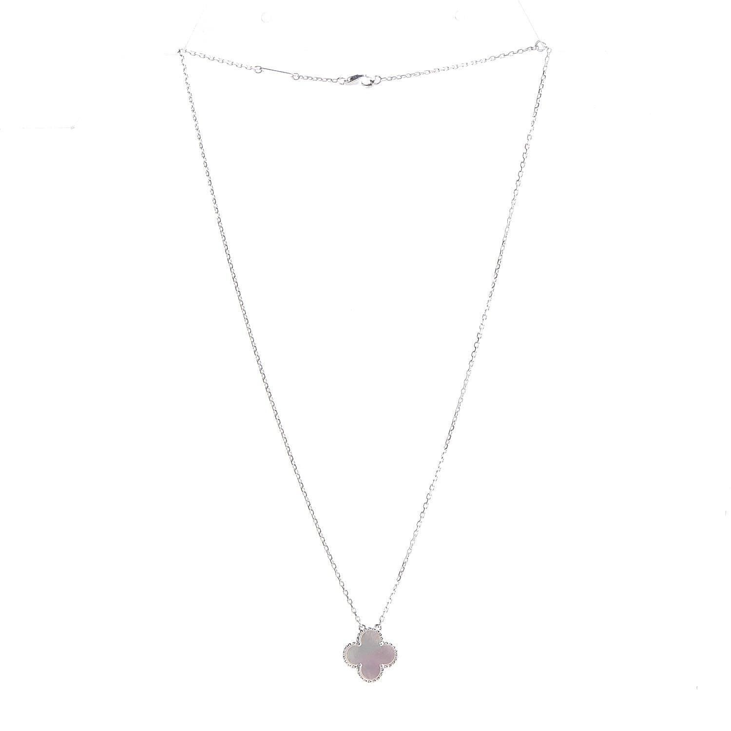 Van Cleef & Arpels 18K White Gold Mother of Pearl Vintage Alhambra Pendant Necklace 3 of 6