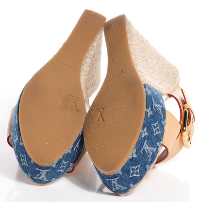 Louis Vuitton Vachetta Denim Juan Les Pins Espadrille Wedge Heels 38 Blue 7 of 9
