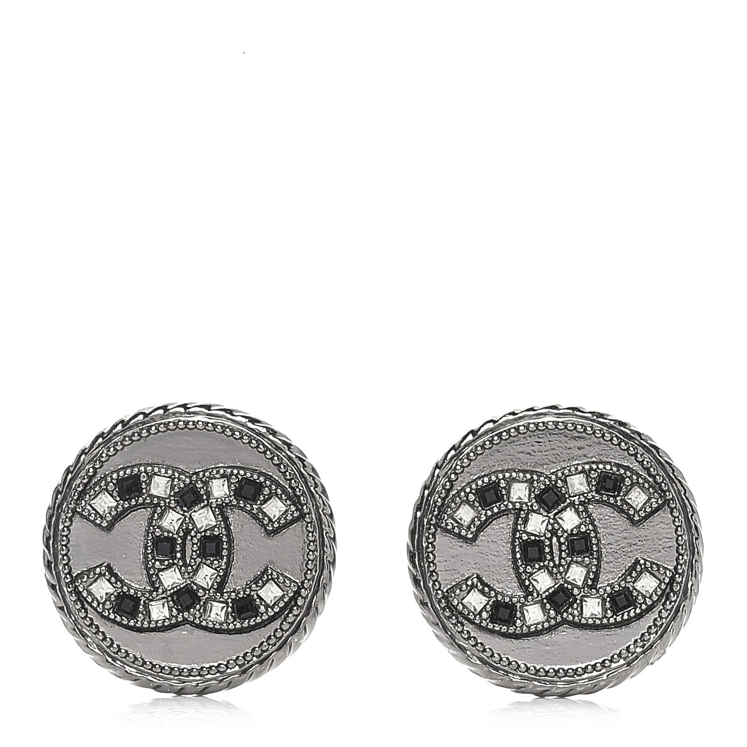 Chanel Ruthenium Crystal CC Round Earrings 1 of 4
