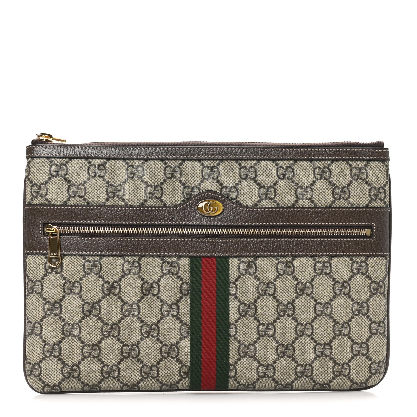 GG Supreme Monogram Large Ophidia Pouch Clutch Brown