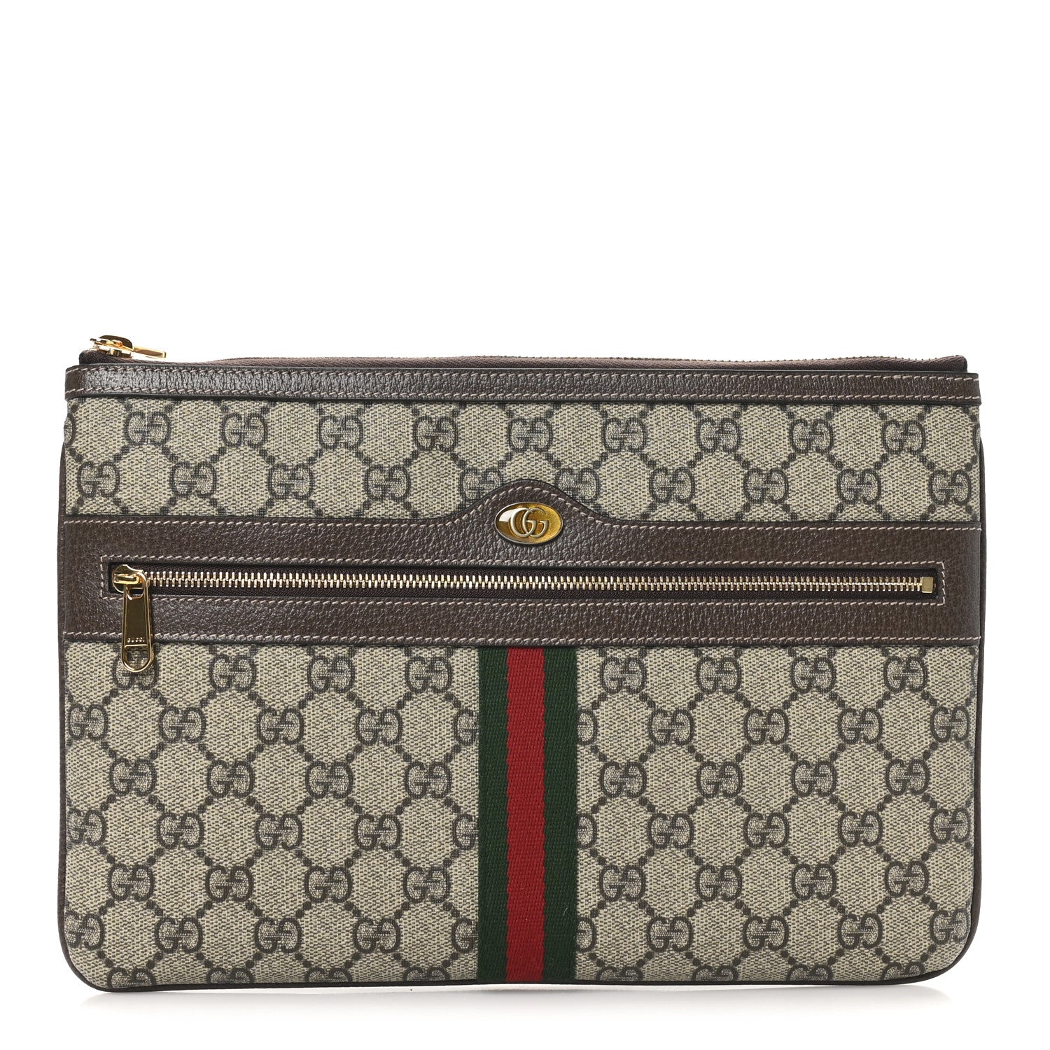 Gucci GG Supreme Monogram Large Ophidia Pouch Clutch Brown 1 of 8