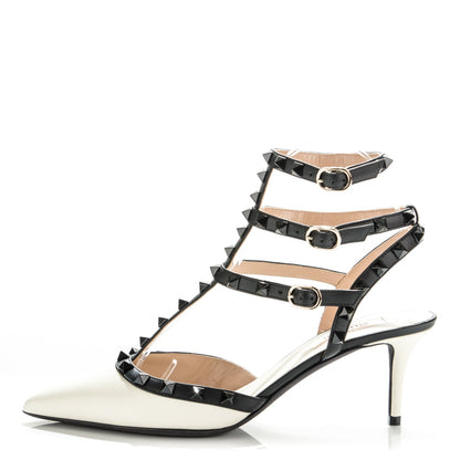 Valentino Garavani Nappa Rockstud Ankle Strap 65mm Pumps 38.5 Light Ivory Black 1 of 7
