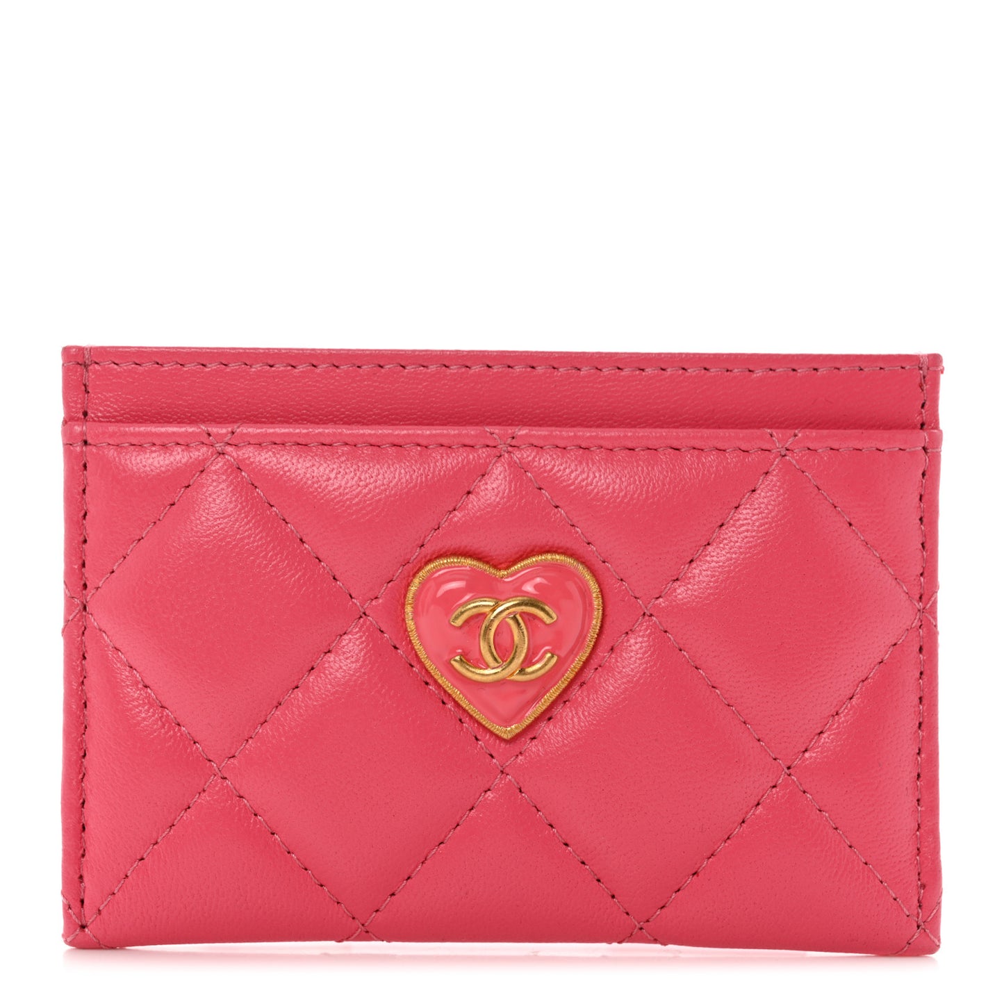 Lambskin Plexiglass Quilted Coco Love Card Holder Pink