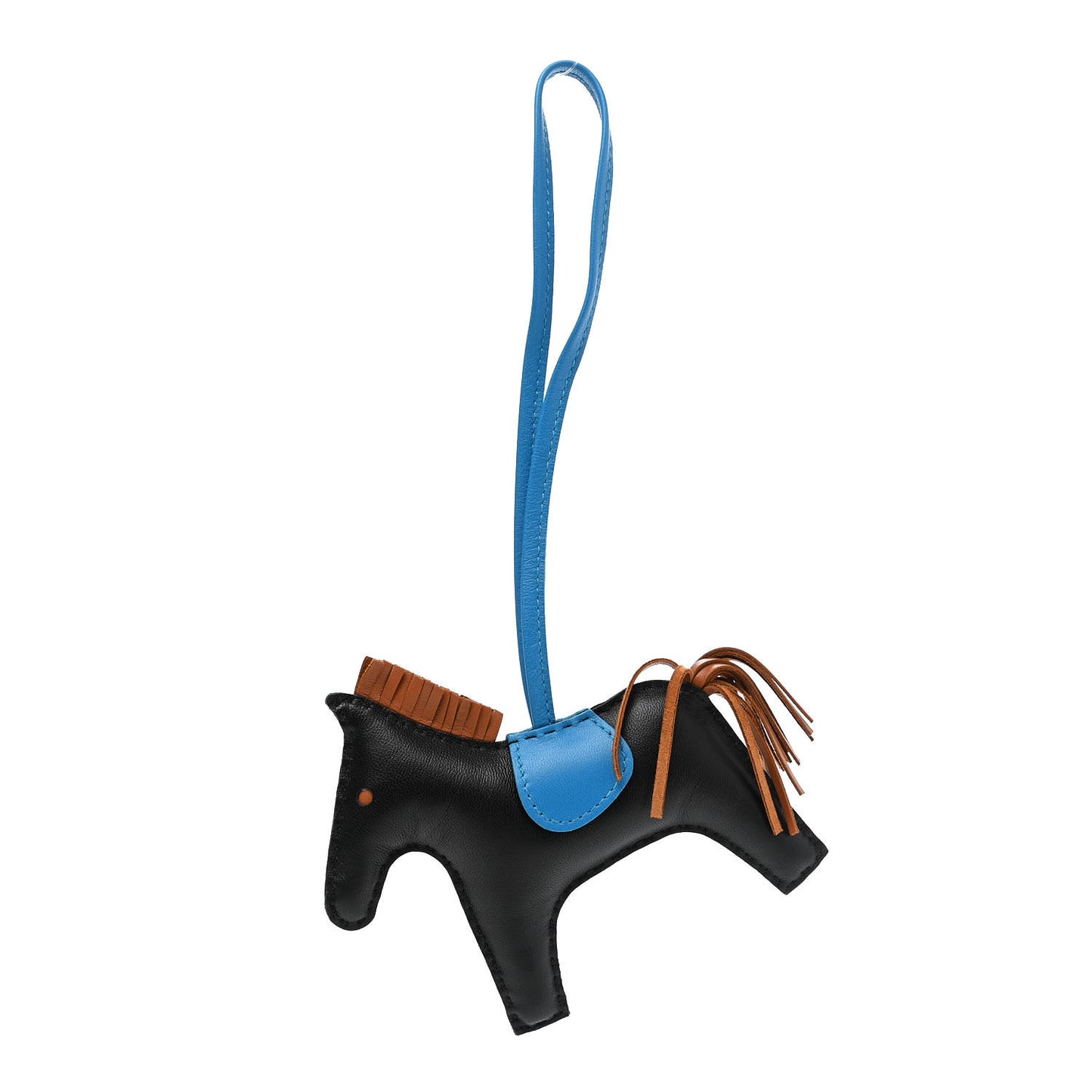 Milo Lambskin Grigri Rodeo Horse Bag Charm MM Black Gold Bleu Zanzibar