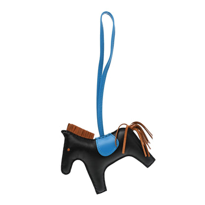 Hermes Milo Lambskin Grigri Rodeo Horse Bag Charm MM Black Gold Bleu Zanzibar 1 of 5
