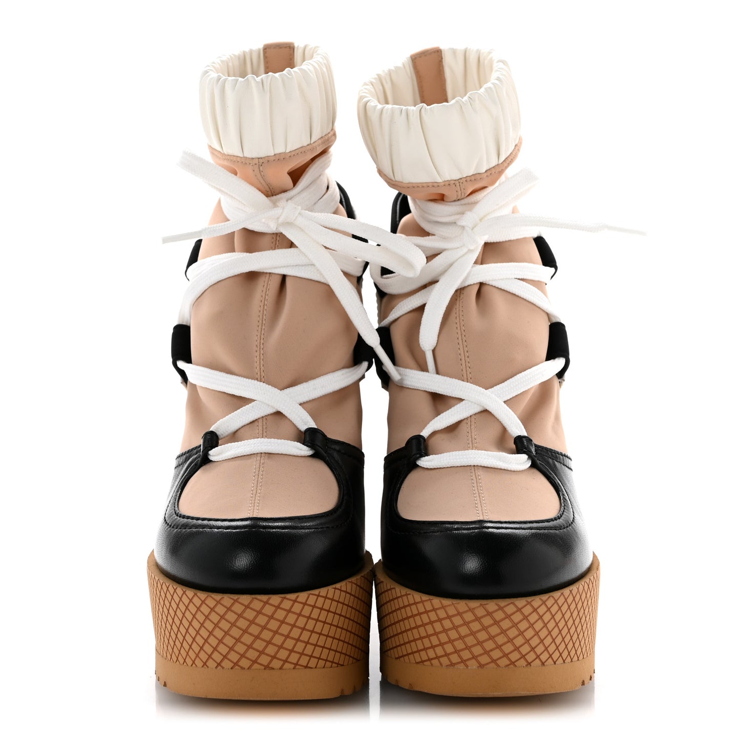 Fabric Lambskin Calfskin Runway Wedge Short Platform Boots 35.5 Black White Beige