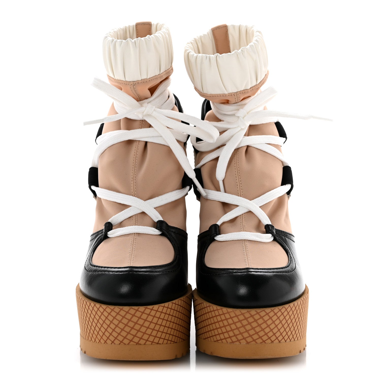 Chanel Fabric Lambskin Calfskin Runway Wedge Short Platform Boots 35.5 Black White Beige 3 of 10