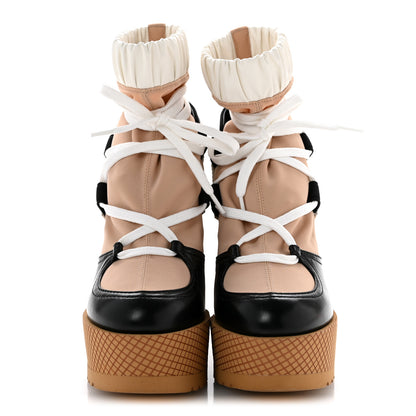 Chanel Fabric Lambskin Calfskin Runway Wedge Short Platform Boots 35.5 Black White Beige 3 of 10