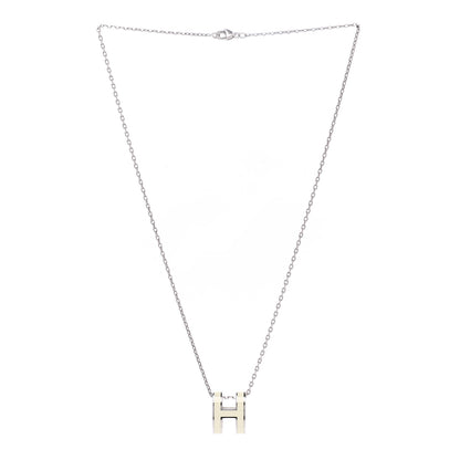 Hermes Lacquered Palladium Pop H Pendant Necklace White 3 of 8