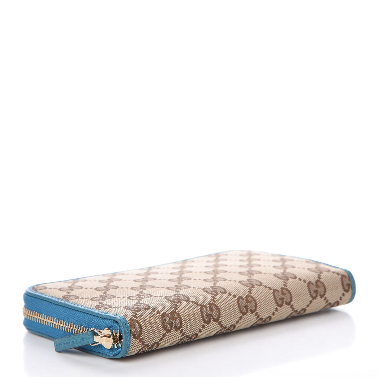 Monogram Dollar Calfskin Zip Around Wallet Beige Ebony Deep Cobalt