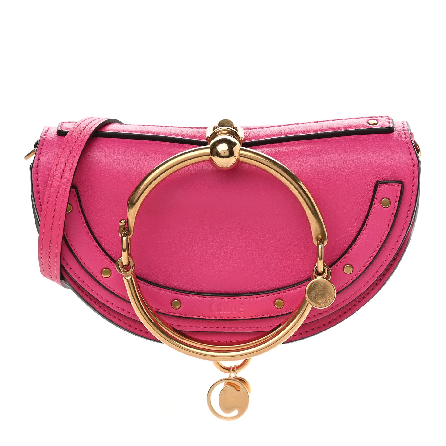 Calfskin Small Nile Bracelet Minaudiere Bag Fuchsia Rose