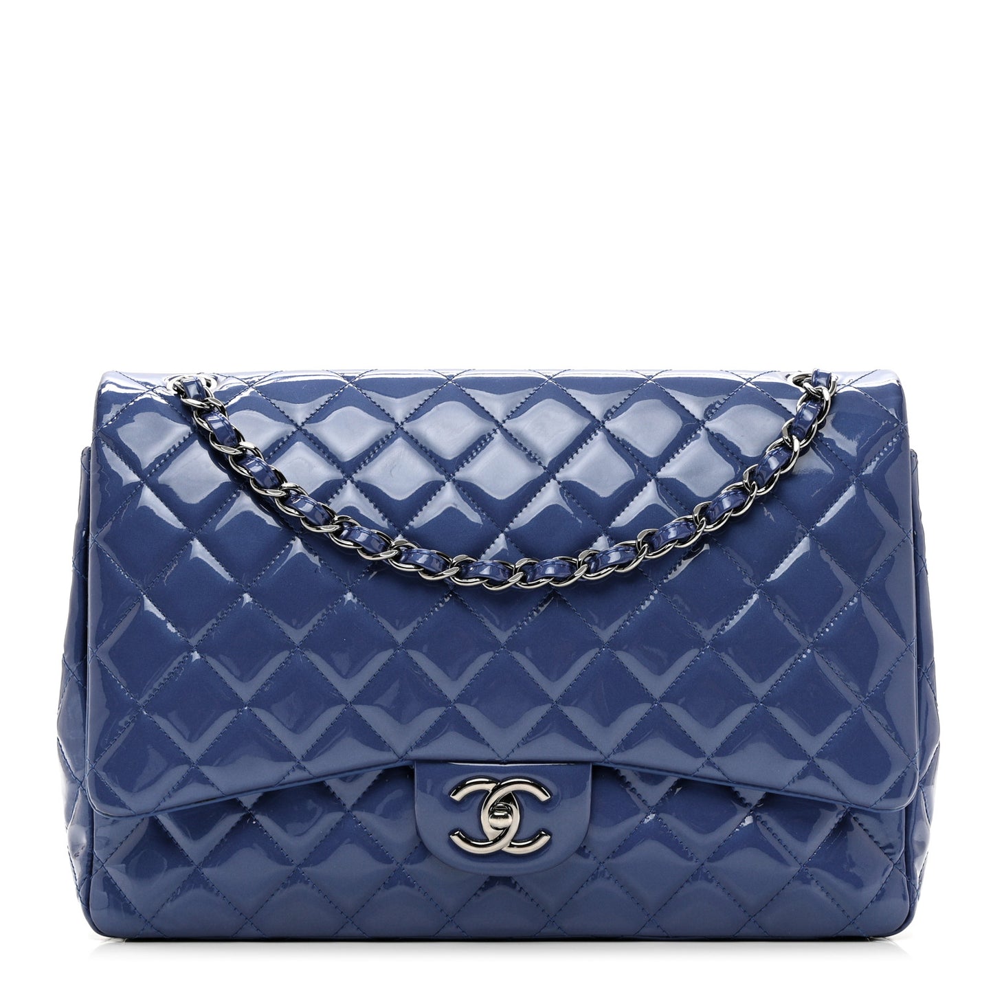 Patent Quilted Maxi Double Flap Blue