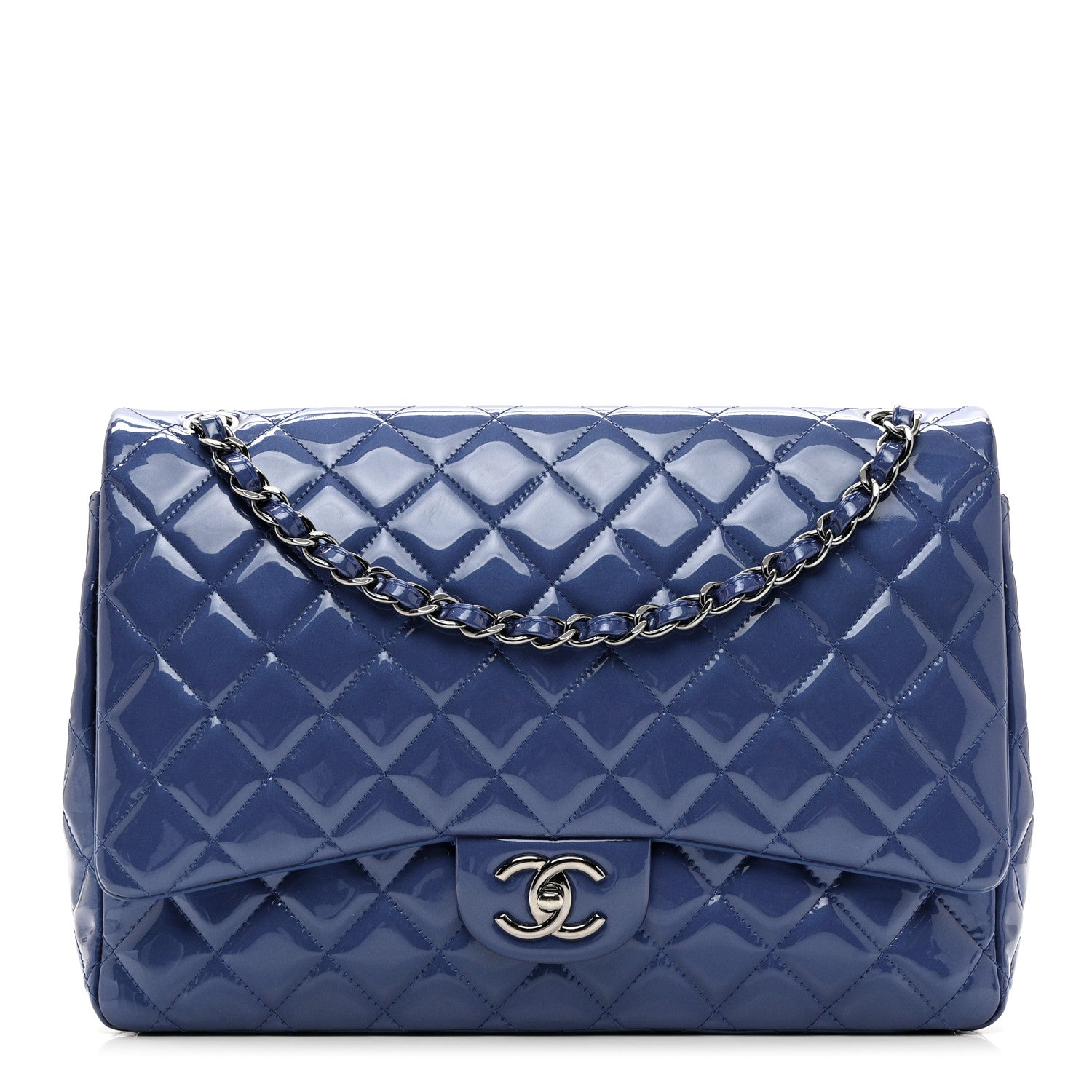 Chanel Patent Quilted Maxi Double Flap Blue 1 of 9